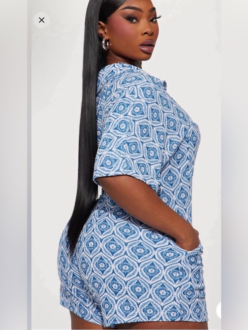 Fashion Nova Blue and White romper.